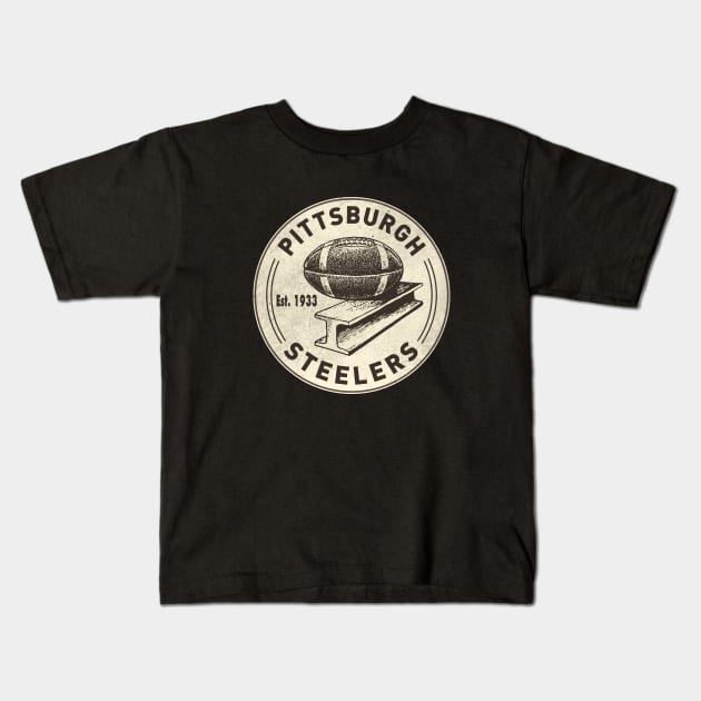 Vintage Pittsburgh Steelers 3 by Buck Tee Kids T-Shirt by Buck Tee